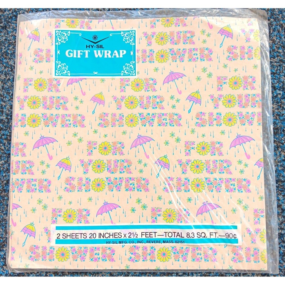 Vintage Hy-Sil Gift Wrap Wrapping For Your Shower Flower Pots 2 Sheets 20x30